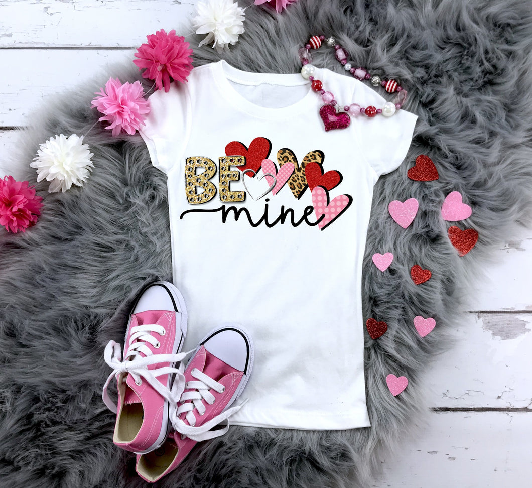 Be Mine Valentine's Day T-Shirt, Pink Red Leopard Print Valentine's T-Shirt