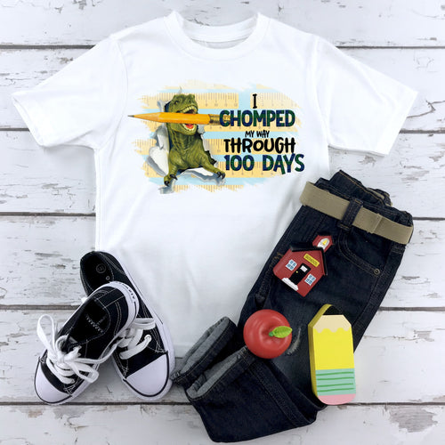 I Chomped My Way Through 100 Days of School Shirt, Dinosaur T-Rex 100 Days of School Shirt
