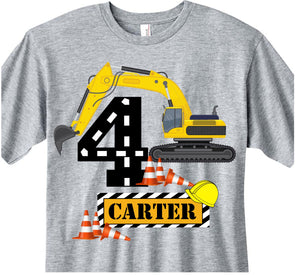 Construction Birthday Shirt, Bulldozer, Backhoe, Crane, Digger