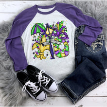 Happy Mardi Gras Raglan, Purple Green and Gold Mardi Gras Icons Raglan