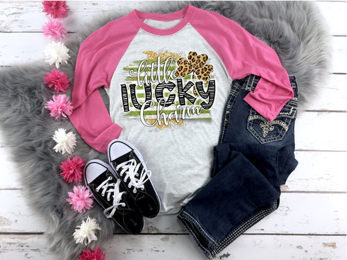 St Patrick's Day Girls Little Lucky Charm Leopard Print Shirt
