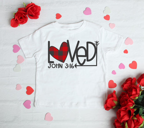 Valentine's Day Buffalo Plaid Loved John 3:16 T-Shirt
