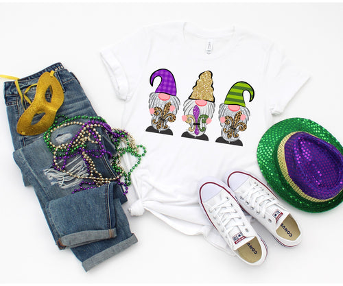 Mardi Gras Gnomes T-Shirt with Leopard Print Fleur De Lis T-Shirt