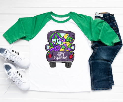 Mardi Gras Truck Raglan, Boys Mardi Gras Raglan, Girls Mardi Gras Raglan