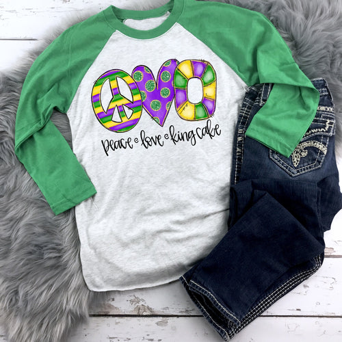 Peace Love King Cake Mardi Gras Raglan