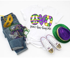 Peace Love King Cake Mardi Gras T-Shirt, Boys Mardi Gras Shirt, Girls Mardi Gras Shirt