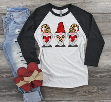 Glitter Gnomes with Leopard Print Hearts, Valentine's Day Raglan