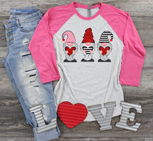 Glitter Gnomes with Leopard Print Hearts, Valentine's Day Raglan