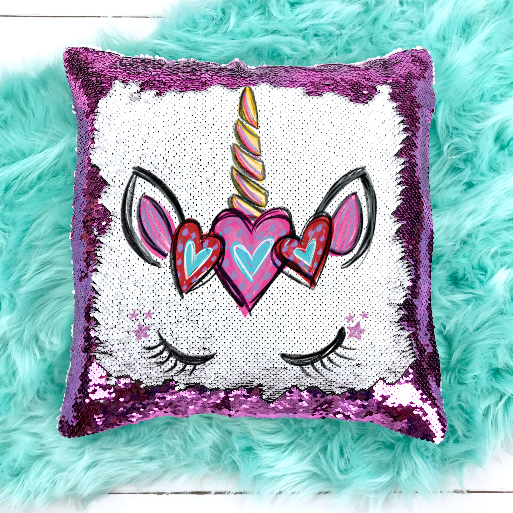 Custom Image Heart Sequin Pillow w/ Insert