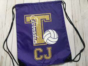 Volleyball Drawstring Bag, School Spirit, Glitter Volleyball Bag, Volleyball Team