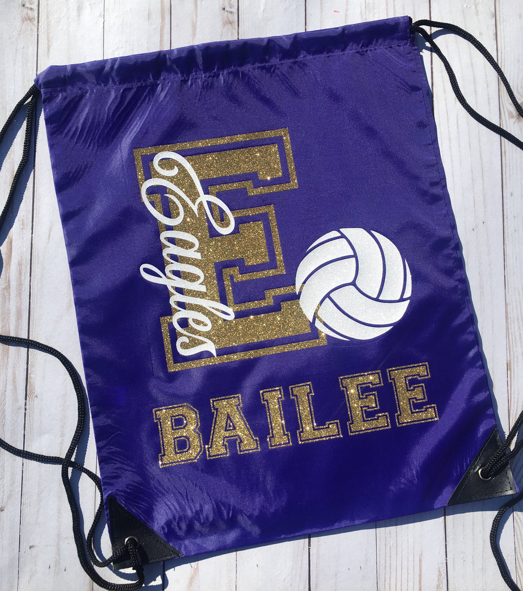 Volleyball Drawstring Bag, School Spirit, Glitter Volleyball Bag, Volleyball Team